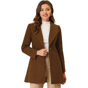 Women's Lapel Collar Buttoned Outwear Winter Coat Brown